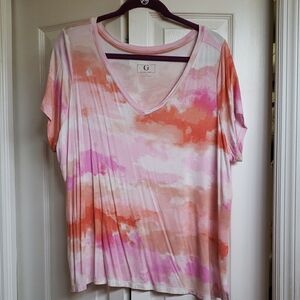 Women's V-Neck Tie-Dye Top - Pink and Orange